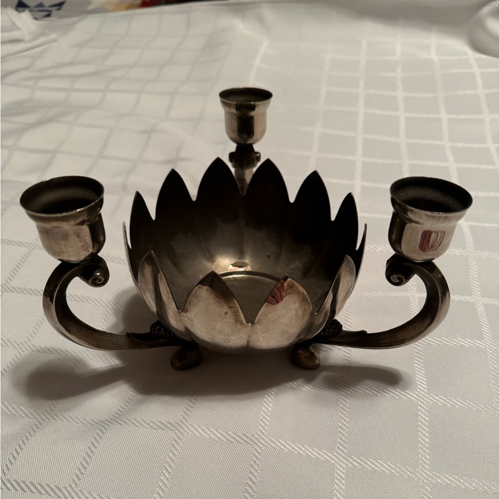 Vintage Silver Plated Lotus Candelabra